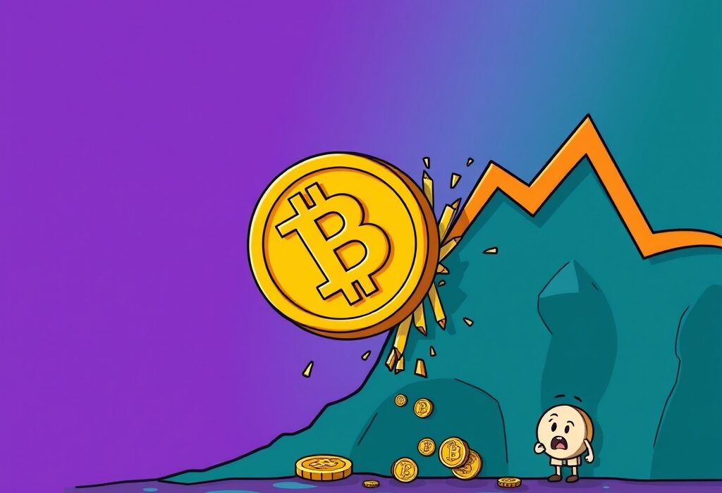 Cartoon showing a Bitcoin price fall, emphasizing market volatility and investor reactions to BTC dropping below $109,000.