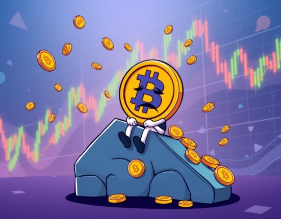 Bitcoin price dropping dramatically on an exaggerated cartoon market chart