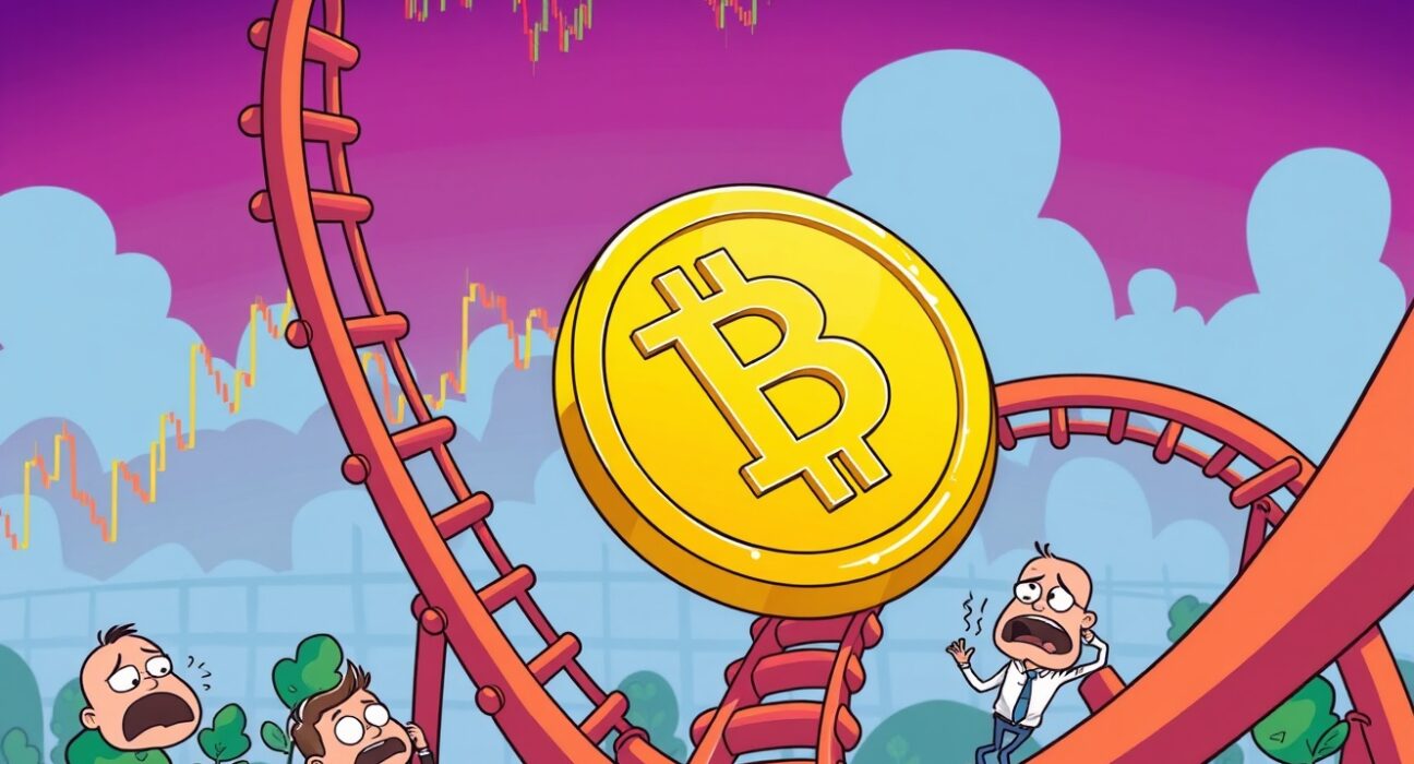 Bitcoin price rollercoaster showing cryptocurrency market volatility and investor reactions