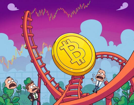 Bitcoin price rollercoaster showing cryptocurrency market volatility and investor reactions