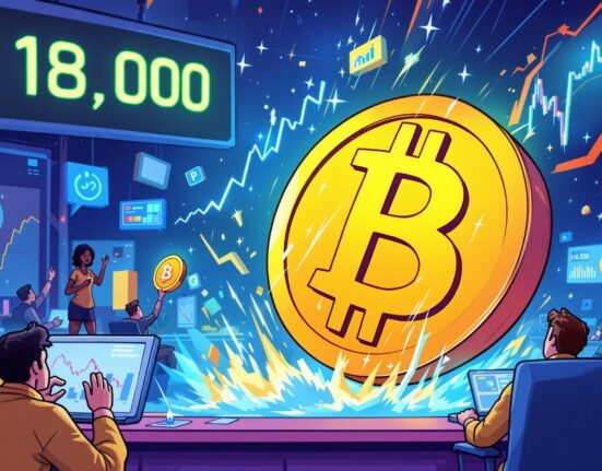 A cartoon illustration showing the Bitcoin price falling, symbolizing market volatility and investor concern as BTC drops below key levels.