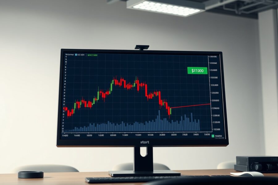 Bitcoin price chart showing a sharp decline below the $67,000 level on a trading terminal.