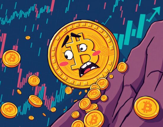 Bitcoin price crash showing digital coin falling below critical support level on market chart