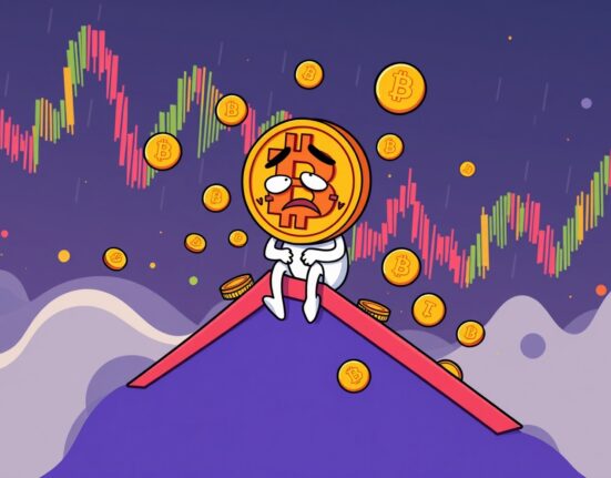 Bitcoin price dropping below key support level in cryptocurrency market downturn