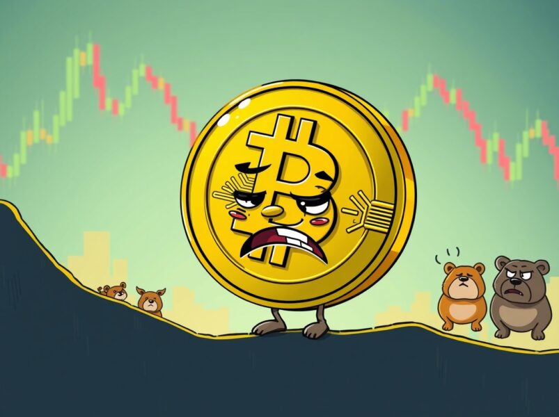 A cartoon Bitcoin coin tumbling down a chart, illustrating the sudden Bitcoin price drop.