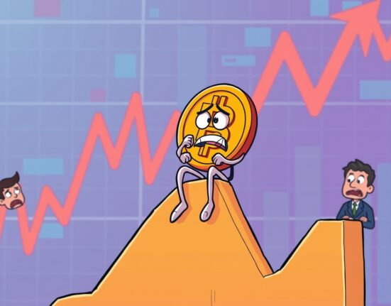 Bitcoin price dropping below critical support level in cryptocurrency market downturn