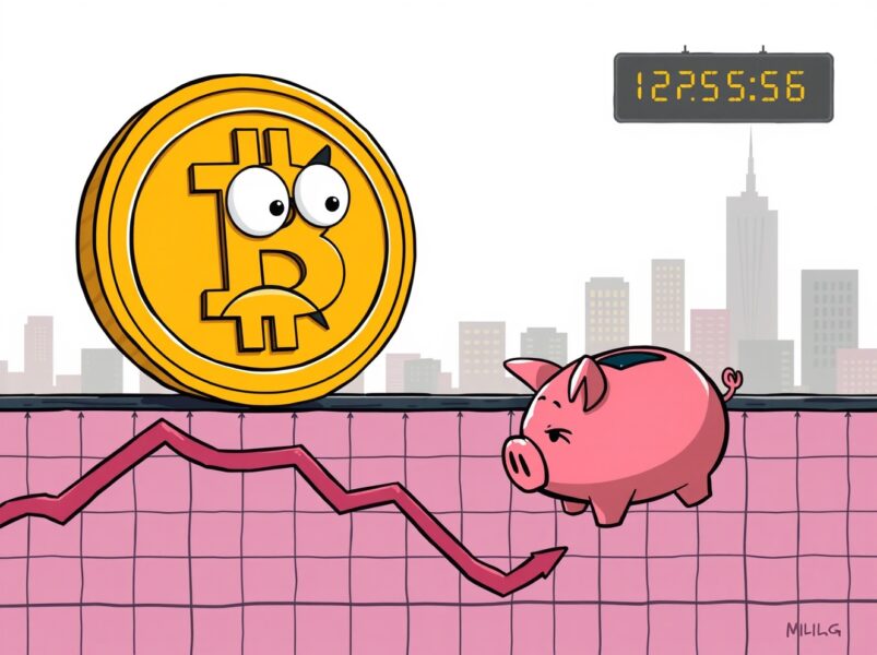 Bitcoin price dropping below critical support level in cryptocurrency market downturn