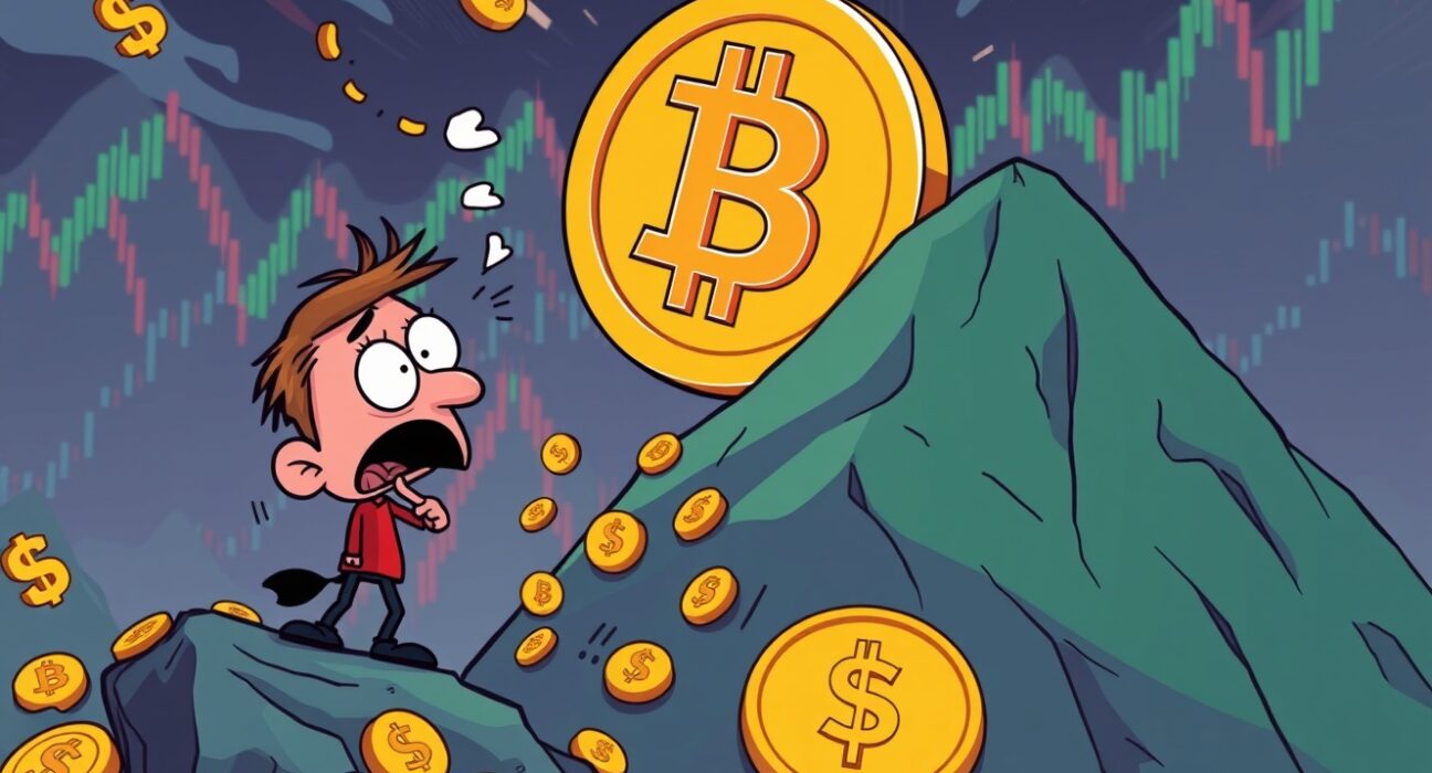 Bitcoin price dropping below $95,000 shown through cartoon cryptocurrency market illustration