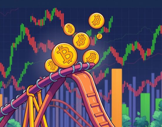 Bitcoin price rollercoaster dropping sharply in volatile cryptocurrency market