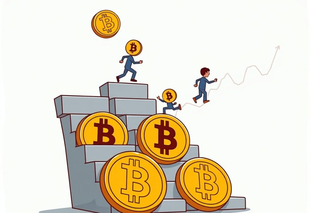 A cartoon illustration showing steadfast Bitcoin holders closing price gaps, indicating strong BTC price stability.