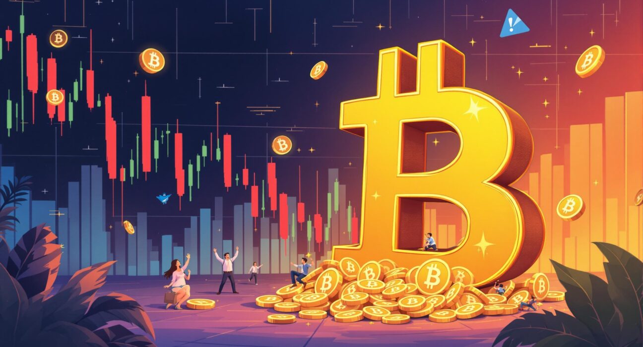Cartoon illustration showing a Bitcoin price chart dropping sharply, symbolizing a significant market decline and investor reactions.