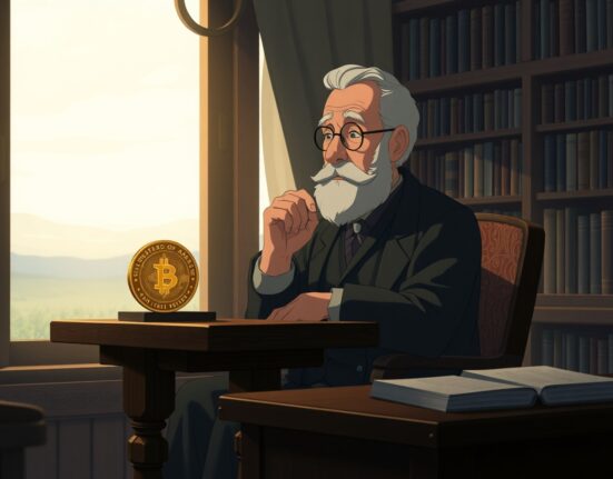 Conceptual art of Bitcoin's potential future as a digital collectible, not a currency.