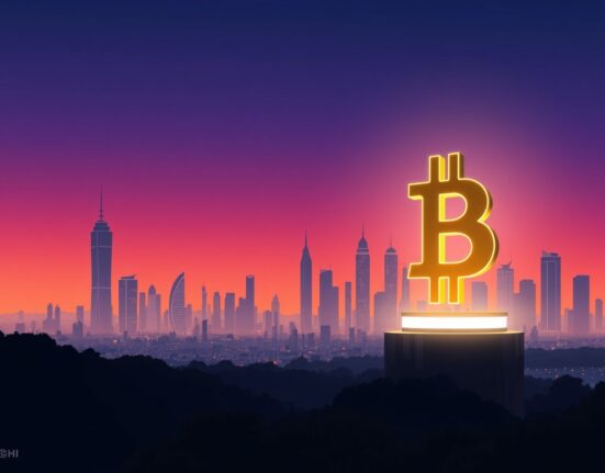 Conceptual illustration of a Bitcoin price prediction for 2041 as a foundational financial asset.