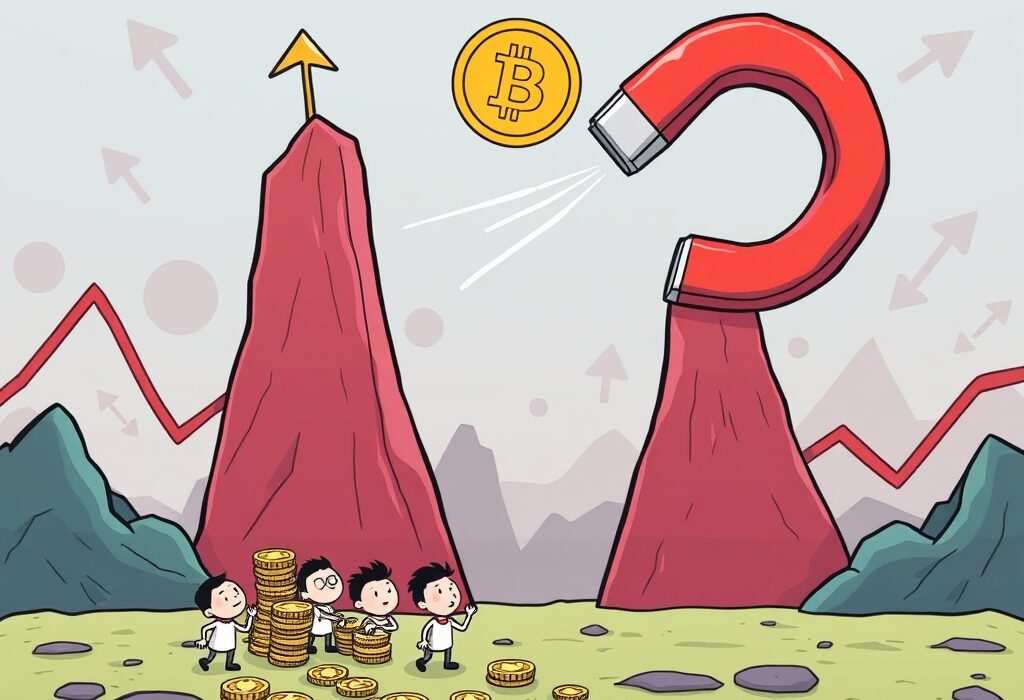 A chart showing a potential Bitcoin price prediction, highlighting a low-volume gap that could lead to a correction.