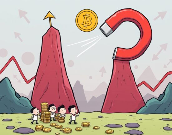 A chart showing a potential Bitcoin price prediction, highlighting a low-volume gap that could lead to a correction.