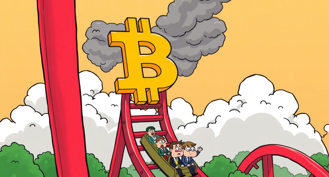 Bitcoin price prediction showing volatile rollercoaster market movement warning