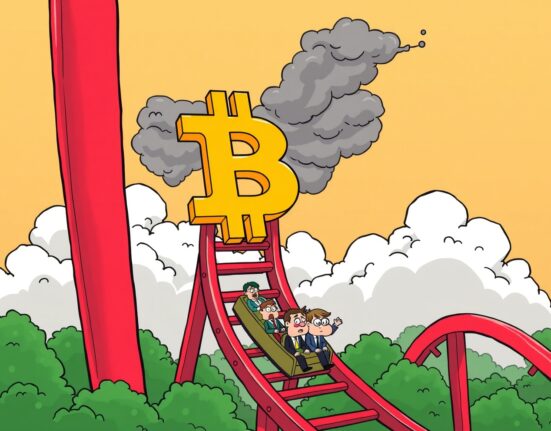 Bitcoin price prediction showing volatile rollercoaster market movement warning