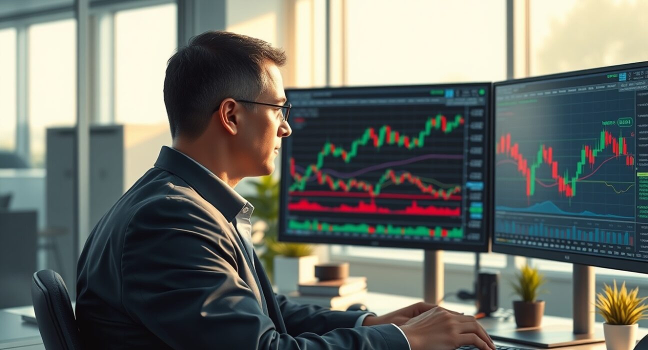 Financial analyst studying Bitcoin price charts and cryptocurrency market data for prediction analysis