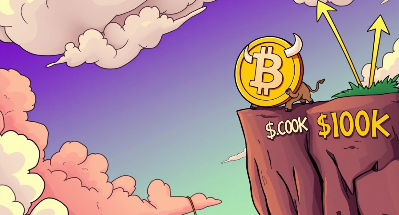 Bitcoin price prediction showing critical support level breakdown risk in cartoon illustration