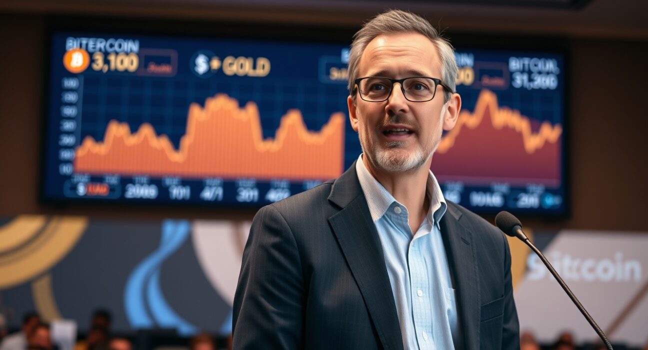Blockstream CEO Adam Back presents Bitcoin price analysis comparing cryptocurrency to gold market