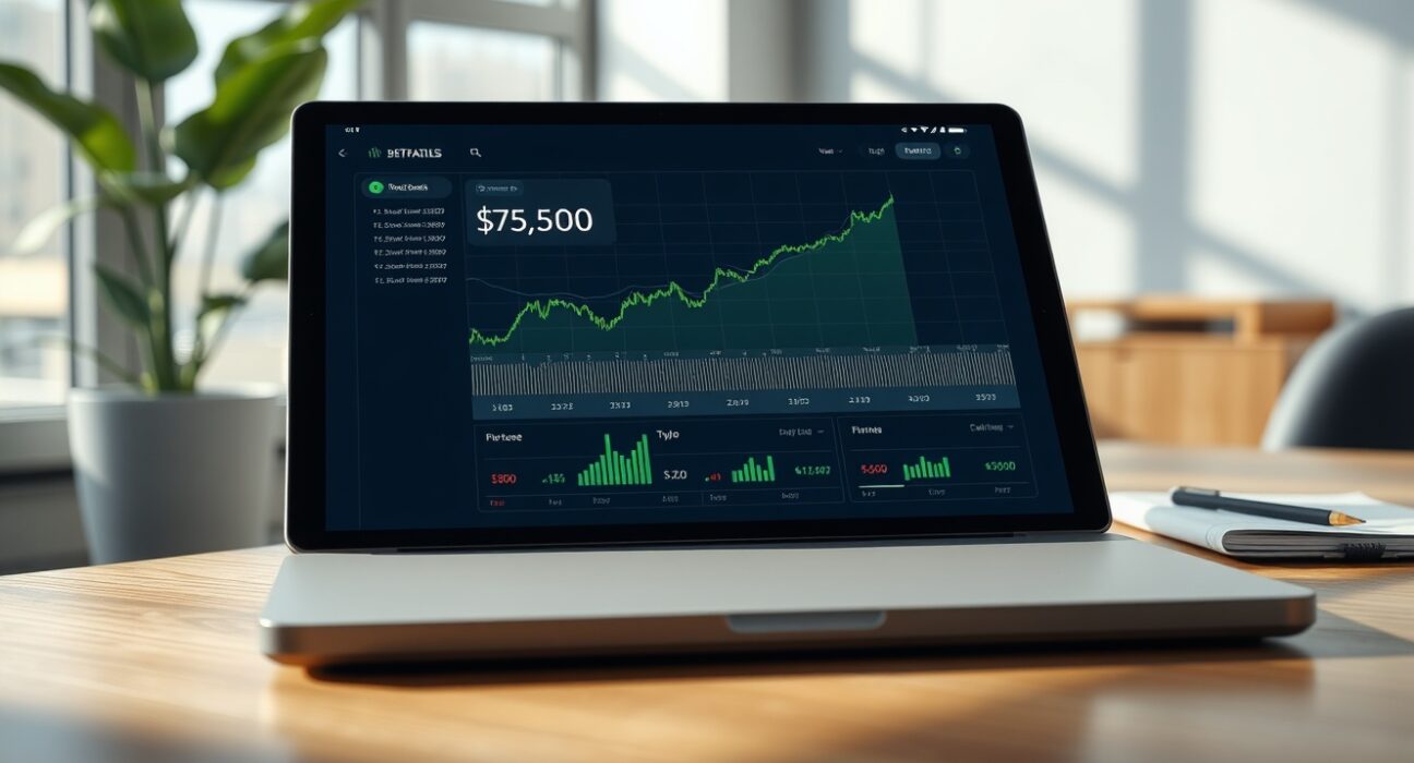 Bitcoin price prediction dashboard showing a chart trending toward the $75,000 level on Polymarket.