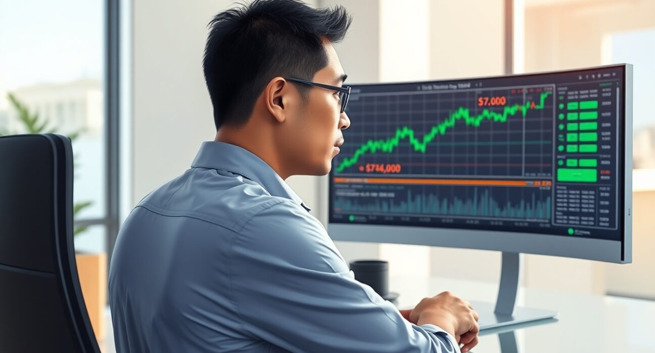 Professional trader analyzes Bitcoin price chart predicting a breakout above $74,000.