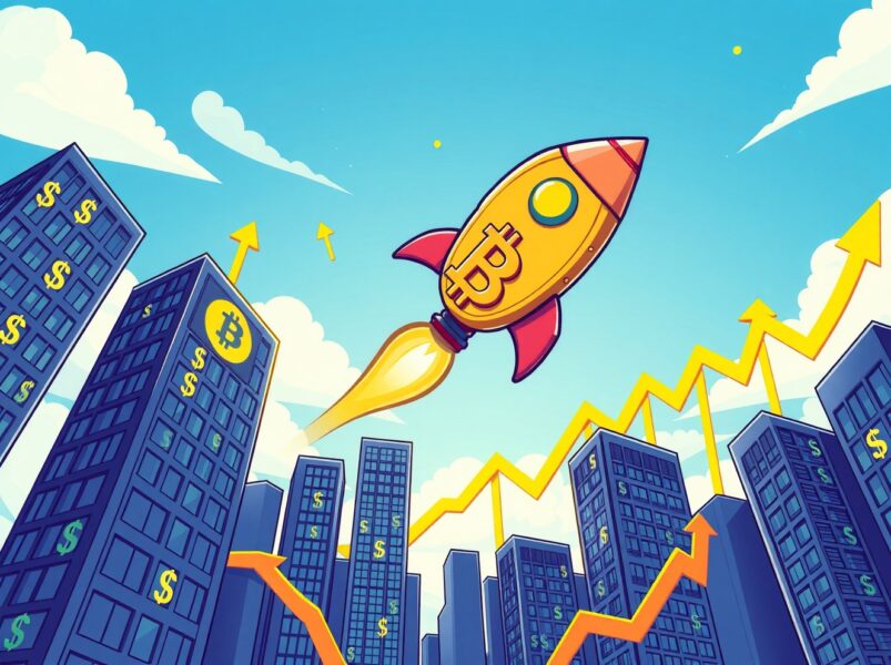 Bitcoin rocket soaring upward representing the dramatic BTC price rise above $85,000