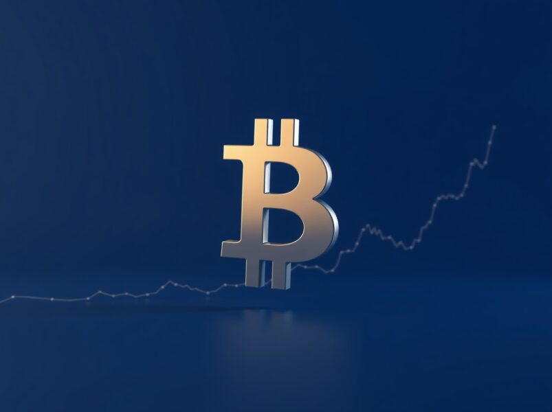 Bitcoin symbol against a financial chart background representing price rise and market analysis.