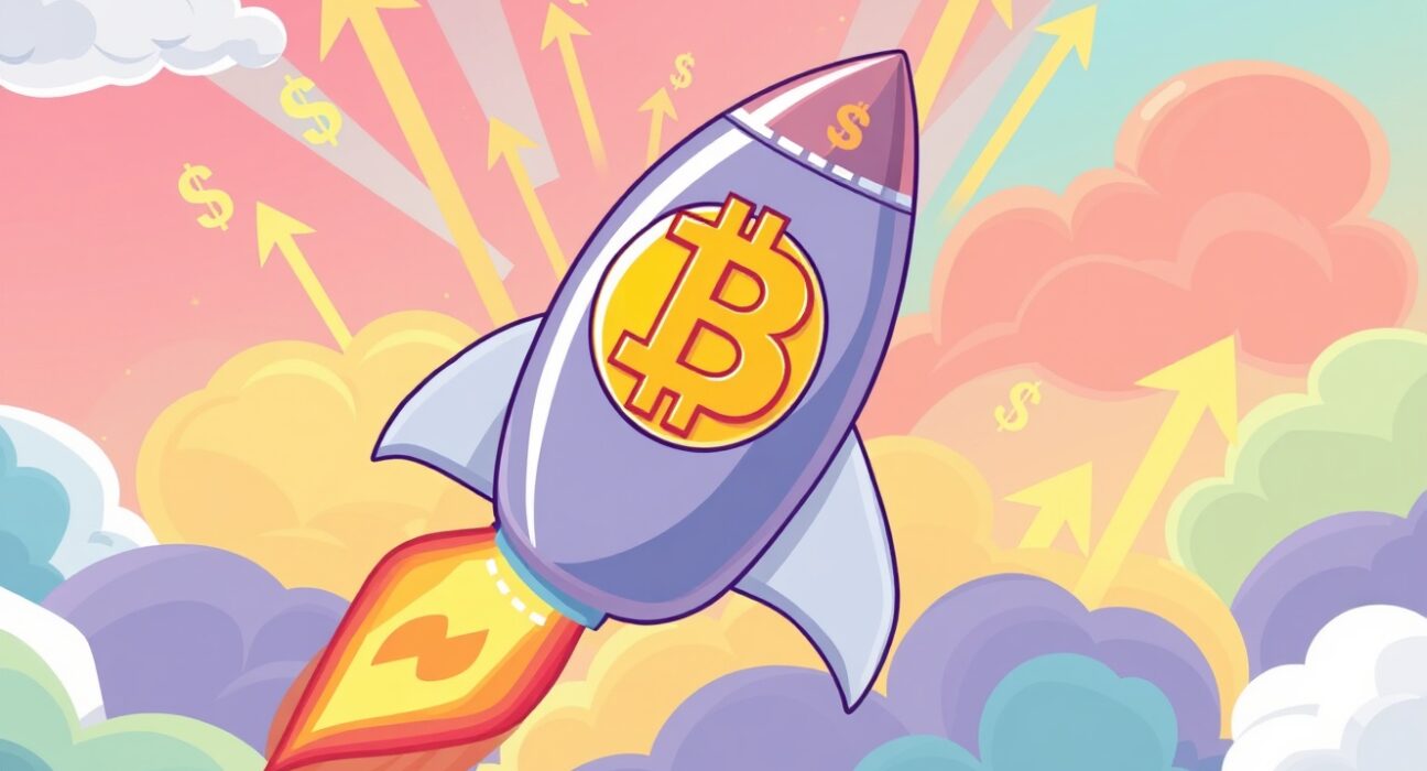 Bitcoin rocket soaring upward representing the stunning BTC price surge above $102,000