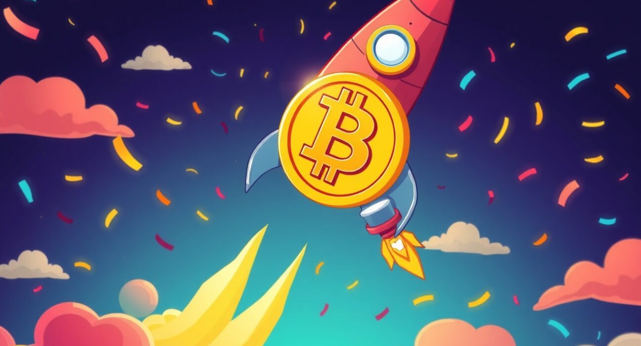 Bitcoin rocket celebrating spectacular BTC price surge above $105,000 milestone