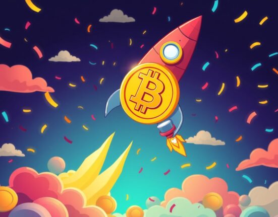Bitcoin rocket celebrating spectacular BTC price surge above $105,000 milestone