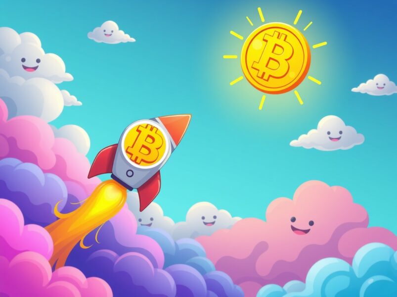 Bitcoin price surge represented as rocket reaching new heights in cryptocurrency market