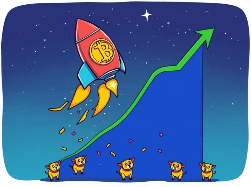 Bitcoin rocket ship soaring upward representing BTC price surge above $93000