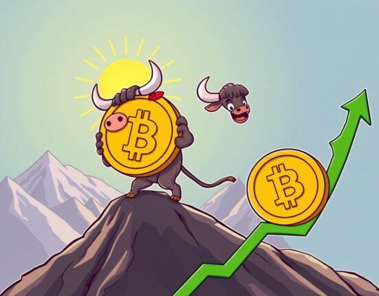 A powerful bull pushing Bitcoin to new highs in a stunning price surge.