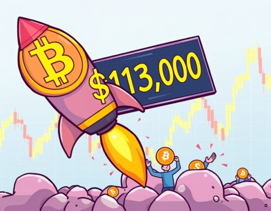 A visual representation of the Bitcoin price surge, showing BTC's rapid ascent past significant financial milestones.