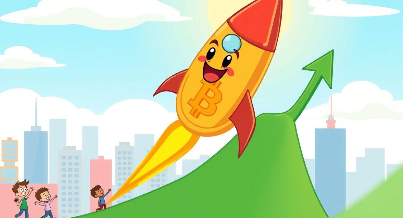 A cartoon Bitcoin rocket soaring past the $89,000 price milestone on an upward chart.