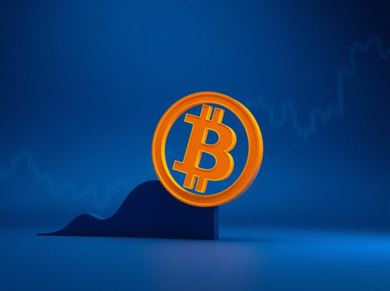 Bitcoin symbol rising, representing the BTC price surge above $74,000.