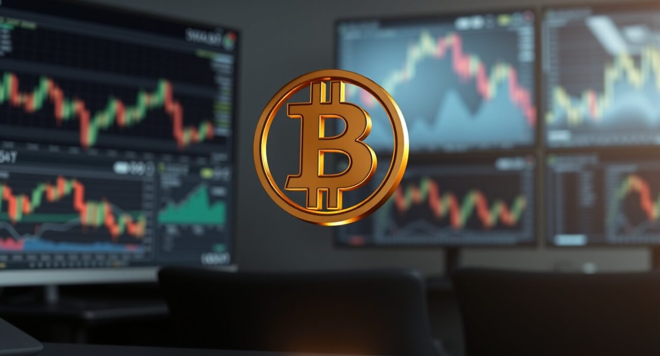 Bitcoin symbol representing its surge above the $77,000 price milestone in financial markets.