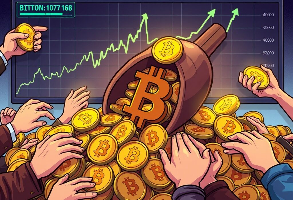 Cartoon showing long-term BTC holders realizing significant Bitcoin profit-taking, with over $1 billion in crypto profits.