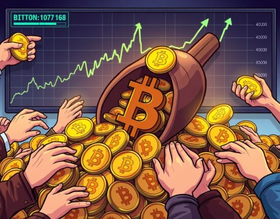 Cartoon showing long-term BTC holders realizing significant Bitcoin profit-taking, with over $1 billion in crypto profits.