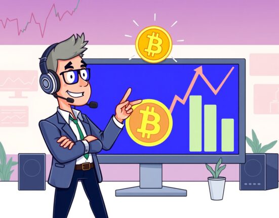Cartoon illustration showing a gaming company executive completing a significant Bitcoin purchase, highlighting institutional crypto adoption.