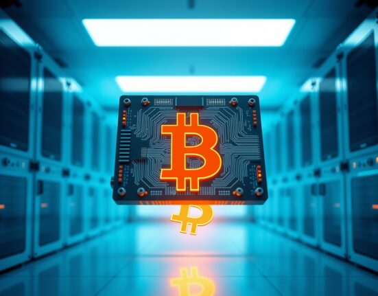 Quantum computer processor chip and Bitcoin symbol representing urgent security preparation needs