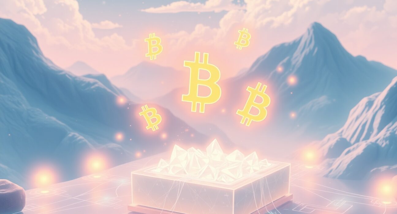 Bitcoin quantum computing threat visualized as digital energy connecting cryptocurrency symbols to quantum technology