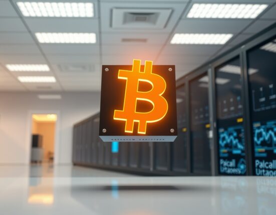 Conceptual representation of quantum computing technology challenging Bitcoin's security framework in a research setting.