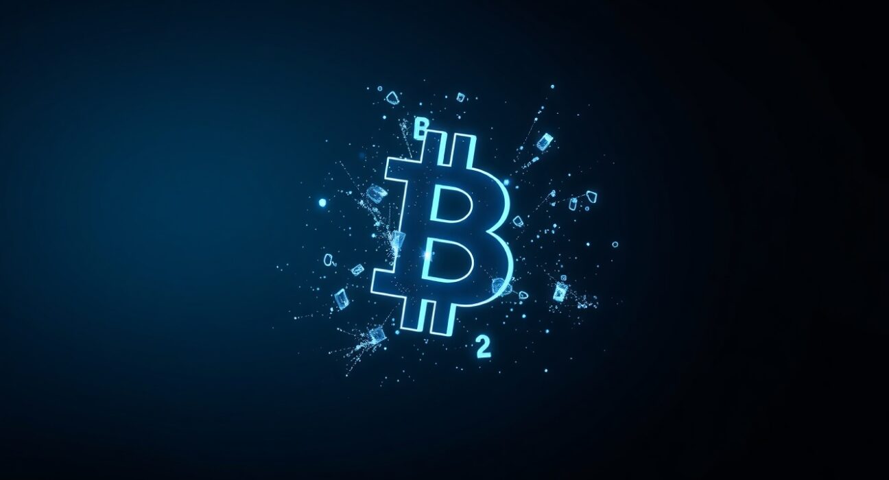 Analysis of Bitcoin vulnerability to quantum computing attacks showing fragmented digital security.