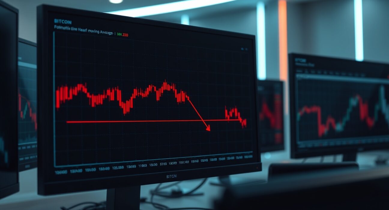 Bitcoin price chart showing resistance near 200-day moving average with bearish signal