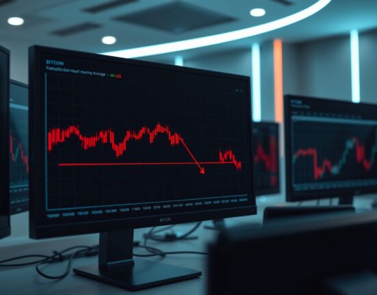 Bitcoin price chart showing resistance near 200-day moving average with bearish signal