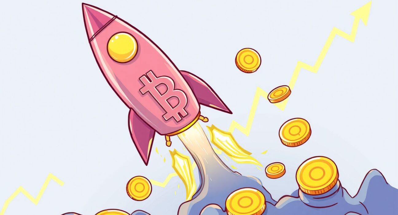 A vibrant cartoon illustration symbolizing a potential Bitcoin rally as it breaks away from traditional market trends.