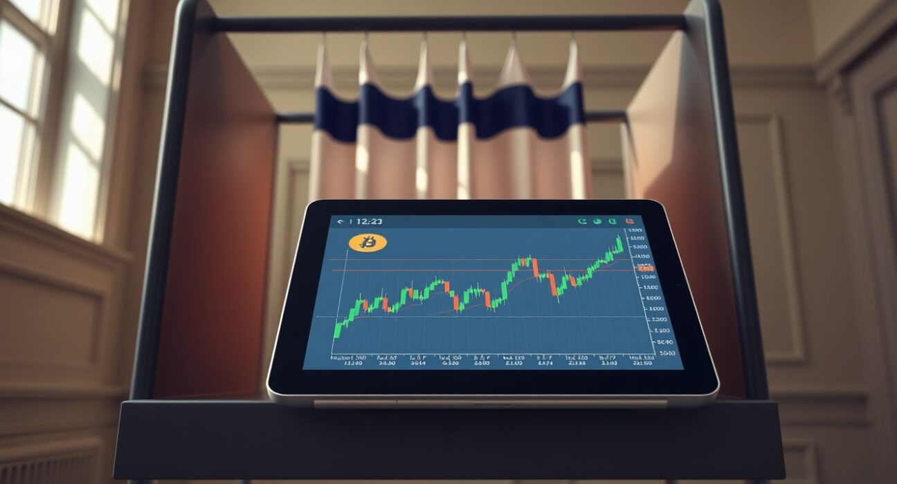 Bitcoin price chart analysis in context of US midterm election voting booth