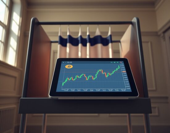 Bitcoin price chart analysis in context of US midterm election voting booth